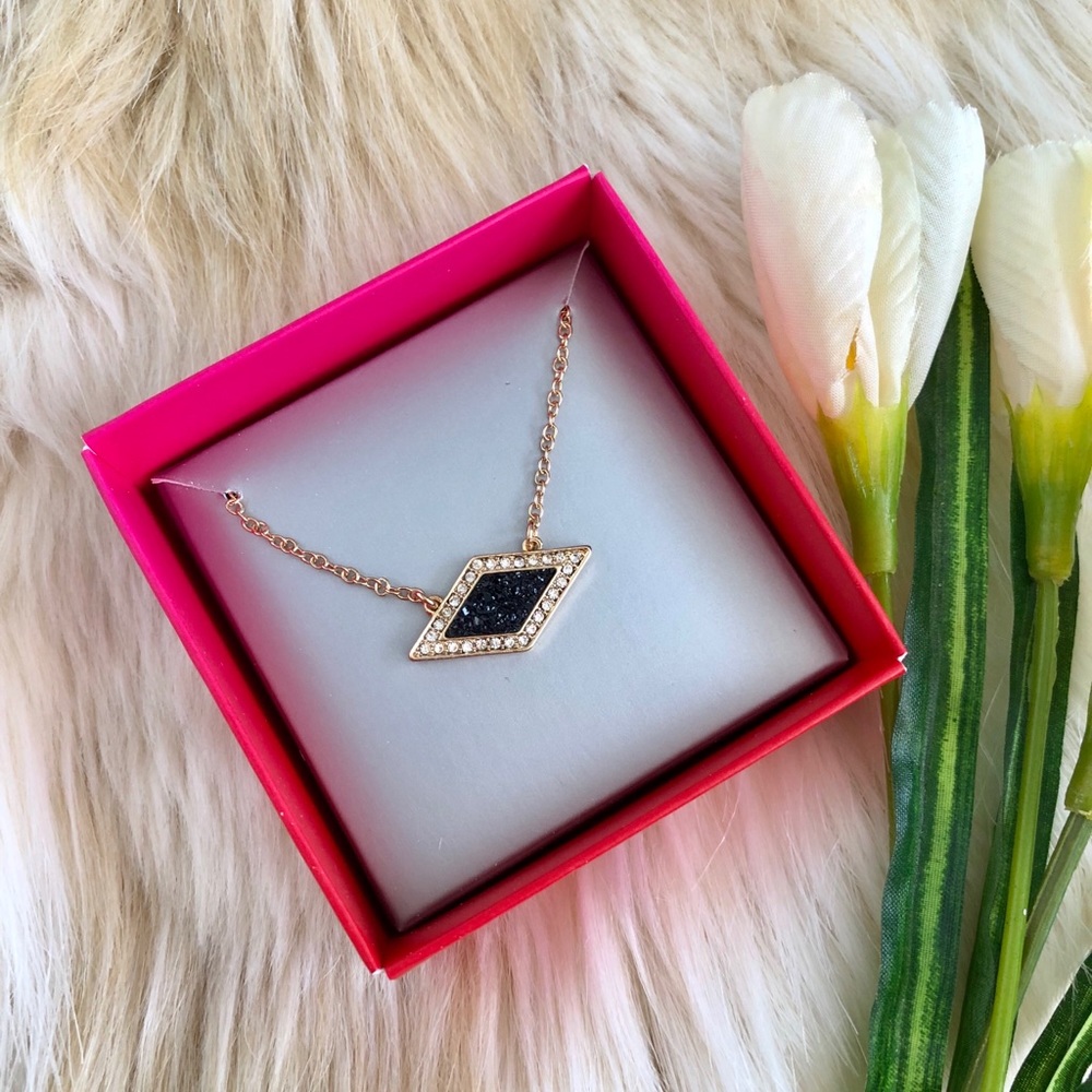BaubleBar Black Druzy Pendant Gold Necklace